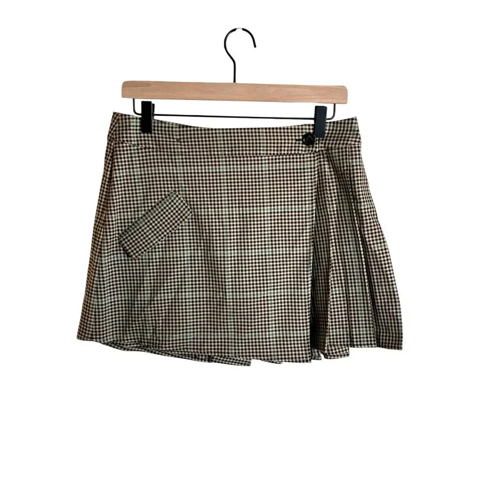 Rails Adriana Micro Check Plaid Mini Wrap Skirt, Size 10